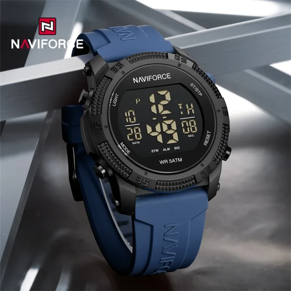 NAVIFORCE 7104 Multi-Function Digital Silicone Strap Sports Watch - Blue