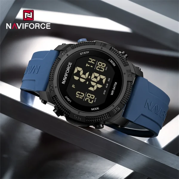 NAVIFORCE 7104 Multi-Function Digital Silicone Strap Sports Watch - Blue