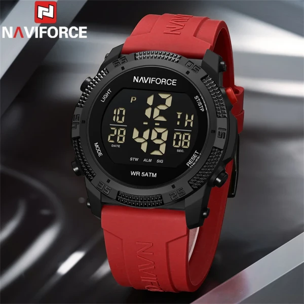 NAVIFORCE 7104 Multi-Function Digital Silicone Strap Sports Watch - Red