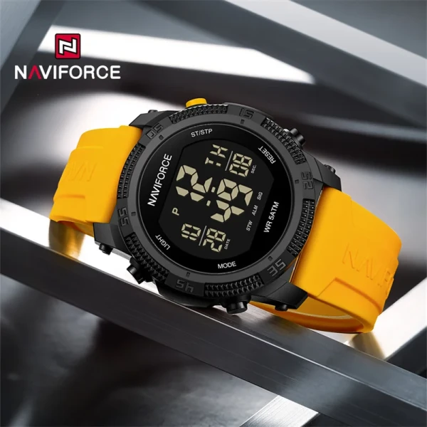 NAVIFORCE 7104 Multi-Function Digital Silicone Strap Sports Watch - yellow