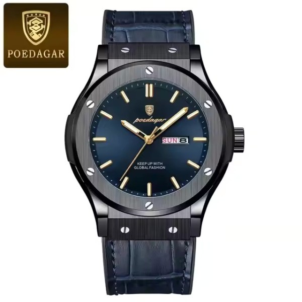 POEDAGAR 952 Blue Silicone Leather Luxury  Men's Watch - Blue