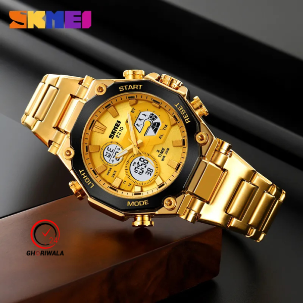 SKMEI 2210 Luxury Dual Time Display Digital Mens Watch - Golden