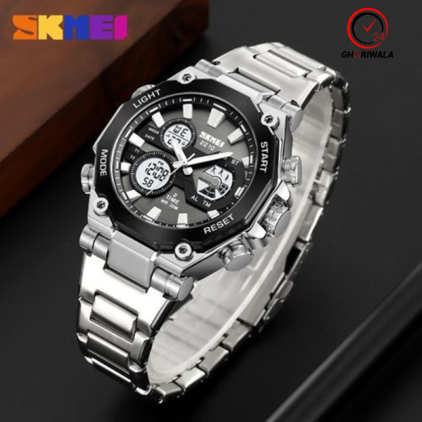 SKMEI 2210 Luxury Dual Time Display Digital Mens Watch - Sliver