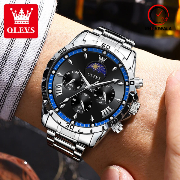 OLEVS 2949 Chronograph Stainless Steel Men Watch -  Silver & Black & Blue