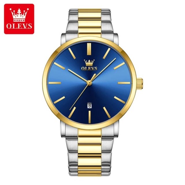 OLEVS 2896 Quartz Stainless Steel  Men's  Watch-Golden & Blue