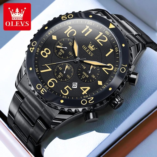 OLEVS 9969 Quartz Luxury Chronograph Watch For Men - BLACK