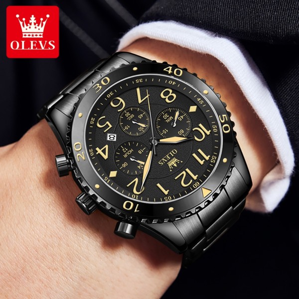 OLEVS 9969 Quartz Luxury Chronograph Watch For Men - BLACK