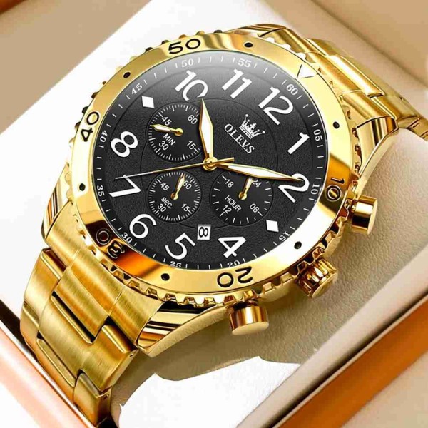 OLEVS 9969 Quartz Luxury Chronograph Watch For Men - Golden/BLACK