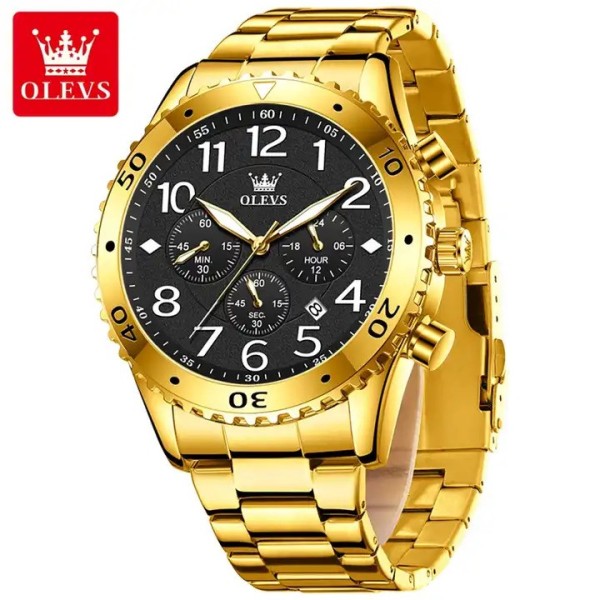 OLEVS 9969 Quartz Luxury Chronograph Watch For Men - Golden/BLACK