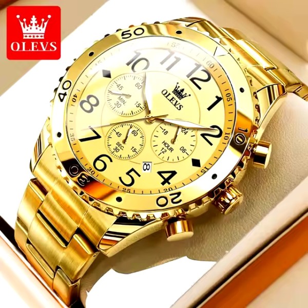 OLEVS 9969 Quartz Luxury Chronograph Watch For Men - Golden