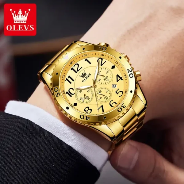 OLEVS 9969 Quartz Luxury Chronograph Watch For Men - Golden