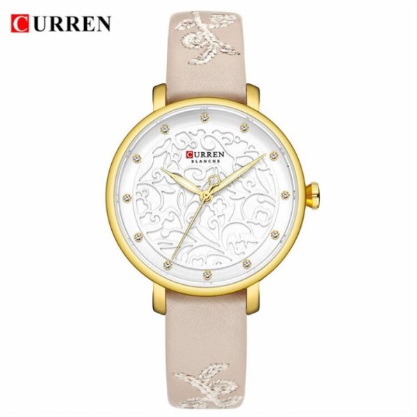 CURREN 9046 Ladies Leather Quartz Watch- Golden/Brown