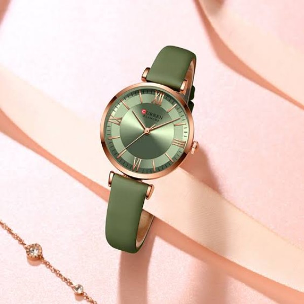 Curren 9079 Pu Leather Watches Women'S Quartz Leather Wristwatch-Light Green