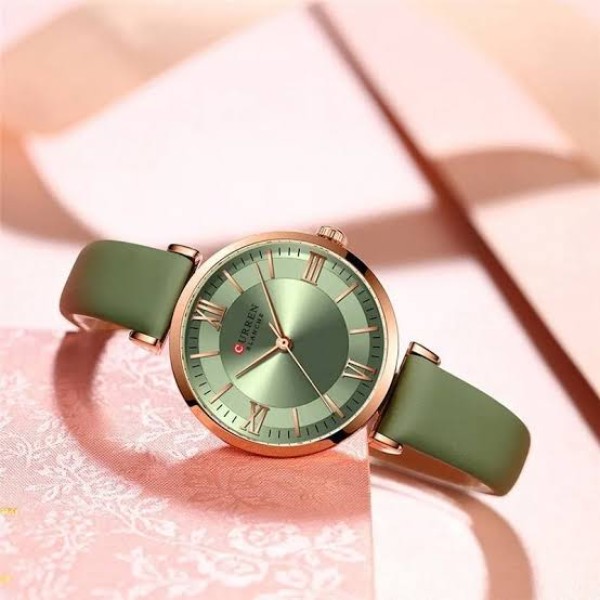 Curren 9079 Pu Leather Watches Women'S Quartz Leather Wristwatch-Light Green