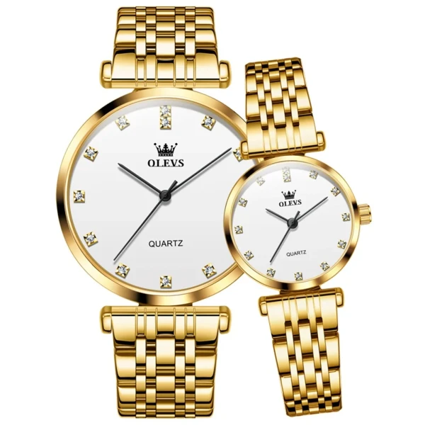 Olevs 5596 Luxury Elegant Couole Watch -  Golden