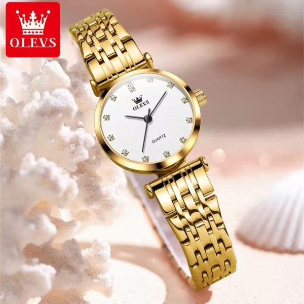 Olevs 5596 Luxury Elegant Couole Watch -  Golden