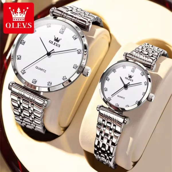 Olevs 5596 Luxury Elegant Couple Watch - Silver