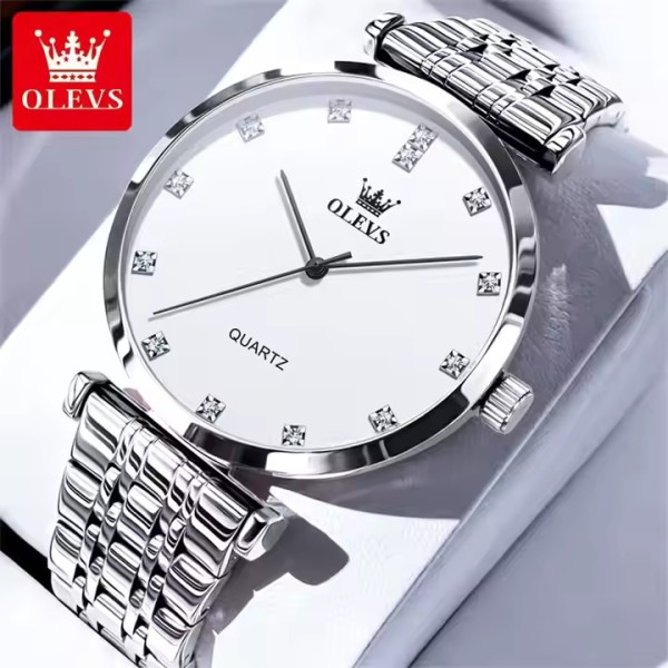 Olevs 5596 Luxury Elegant Couple Watch - Silver