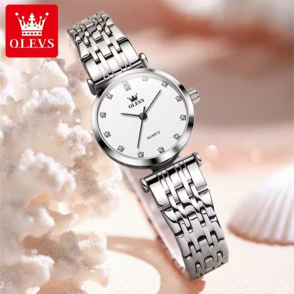 Olevs 5596 Luxury Elegant Couple Watch - Silver
