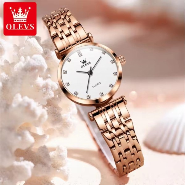 Olevs 5596 Luxury Elegant Couple Watch - Rose Gold