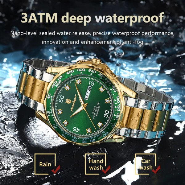 Poedagar 863 Mens Fashion Quartz Watch For- Gold & Green