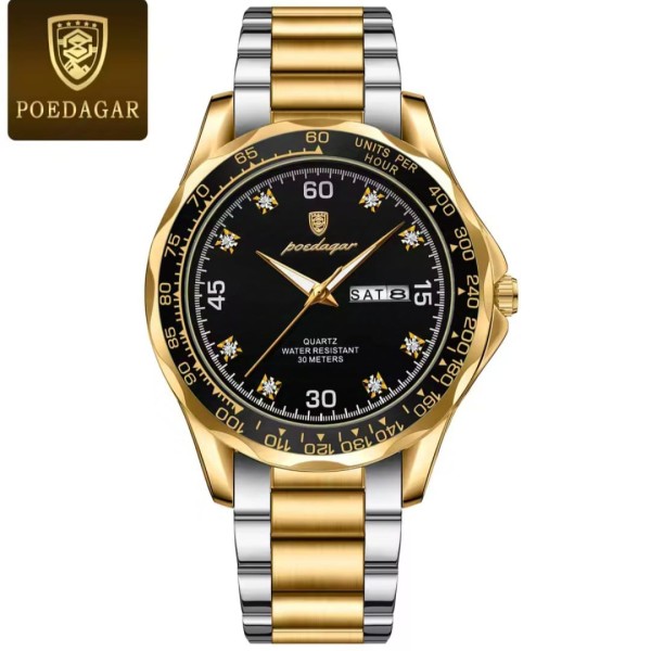 Poedagar 863 Mens Fashion Quartz Watch For- Gold & Black