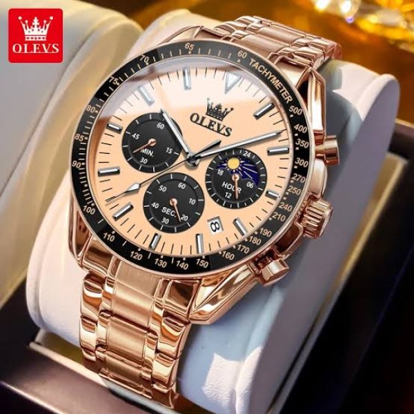 Olevs 3618 Stainless Steel Chronograph Wrist Watch For Men-Rose Gold