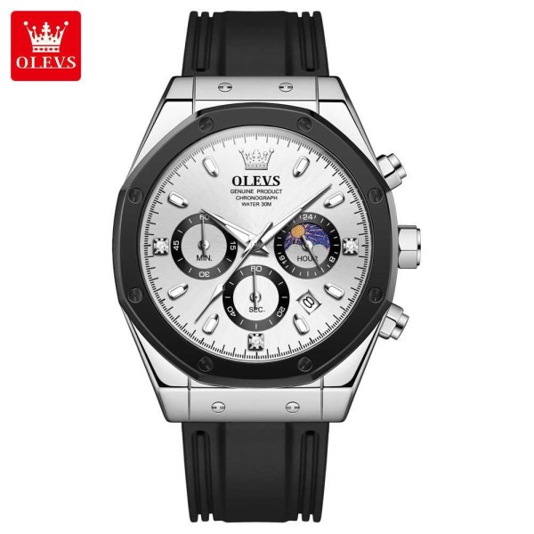 OLEVS 9911 Luxury Chronograph Sports Quartz Men Watch For- Silver