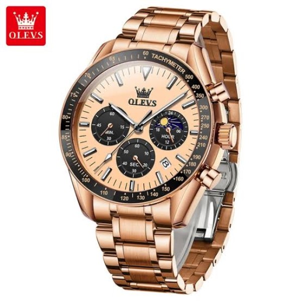 Olevs 3618 Stainless Steel Chronograph Wrist Watch For Men-Rose Gold