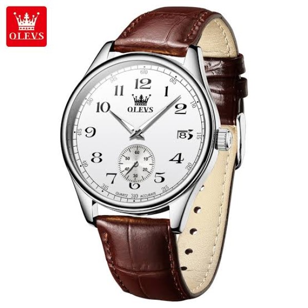 Olevs 3622 Chocklet Leather Wrist Watch For Men - White