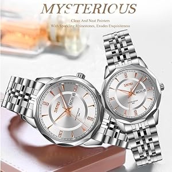 SKMEI 9268 Couple Stainless Steel Wristwatch for Men's- Silver