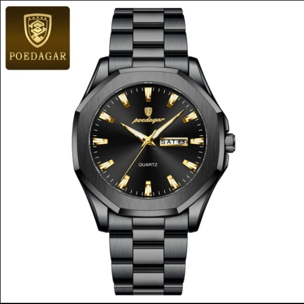 Poedagar 875 Stainless Steel Quartz Fashion Watch Men's For-Black