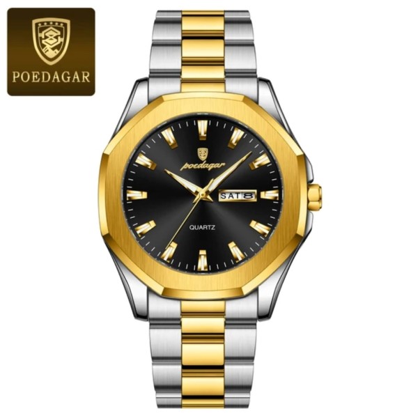 Poedagar 875 Stainless Steel Quartz Fashion Watch Men's For-Silver/Gold & Black