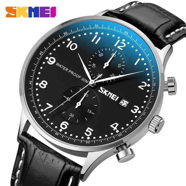 Skmei 9301 Leather Quartz Fashion Watch Men's For- Black