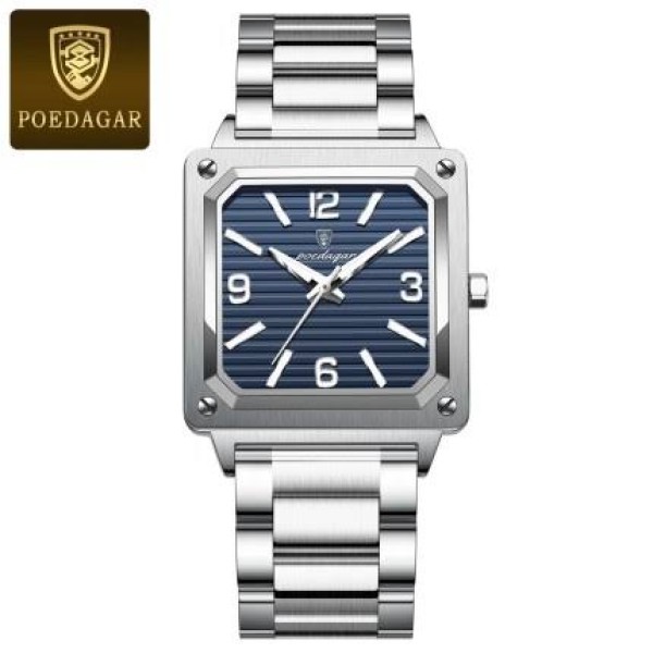 POEDAGAR 870 Luxury Elegant Men’s Watch - Silver & Blue