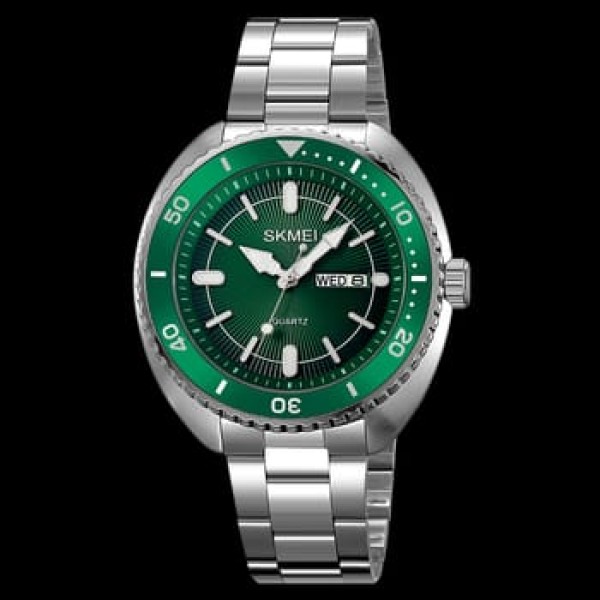 SKMEI 2256 Janpanese Quartz MEN WATCH For- Silver/ Green