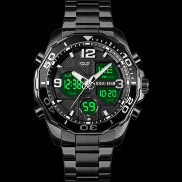 SKMEI 1649 Stainless Steel Dual Time Sport Watch For Men - Black