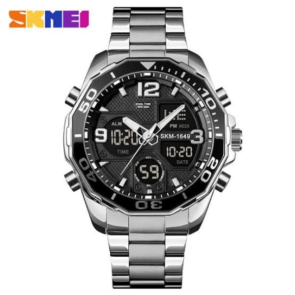 SKMEI 1649 Stainless Steel Dual Time Sport Watch For Men - Silver