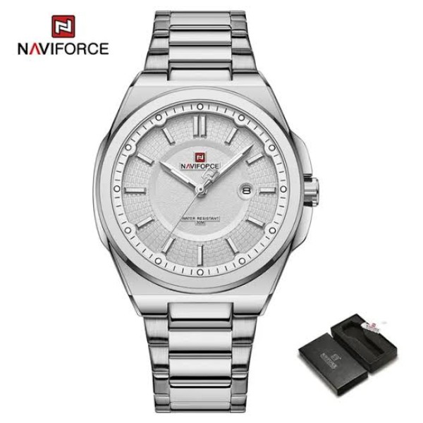 Naviforce 9212 Luxury Steelness Steel Men's Watch For- Silver