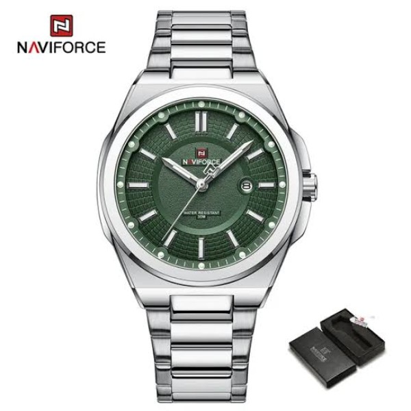 Naviforce 9212 Luxury Steelness Steel Men's Watch For- Silver/Green