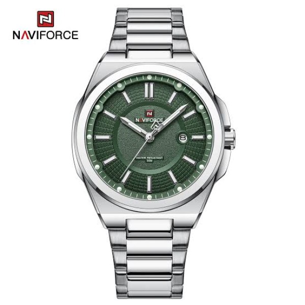 Naviforce 9212 Luxury Steelness Steel Men's Watch For- Silver/Green