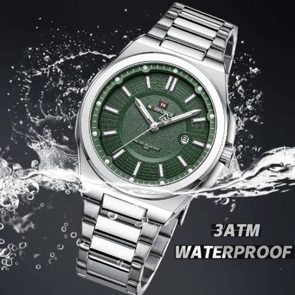 Naviforce 9212 Luxury Steelness Steel Men's Watch For- Silver/Green