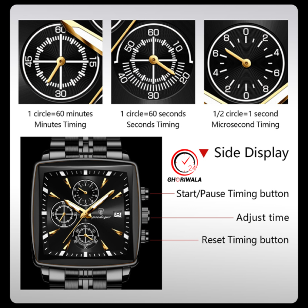POEDAGAR 866 Luxury Square Chronograph Men’s Watch - Golden & Green