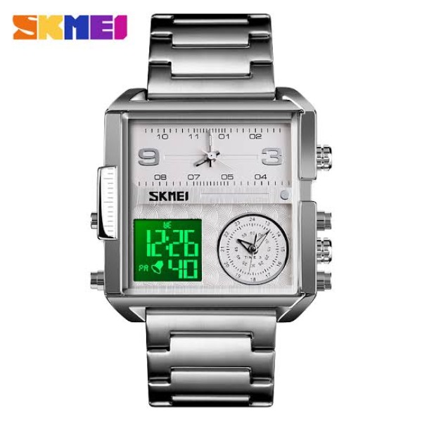 SKMEI 1584 Analog Digital 3 Time Sports Watch Men For-Silver