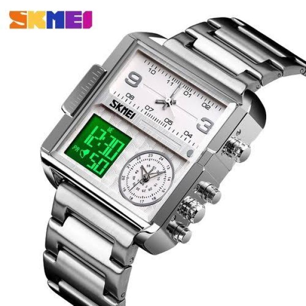 SKMEI 1584 Analog Digital 3 Time Sports Watch Men For-Silver