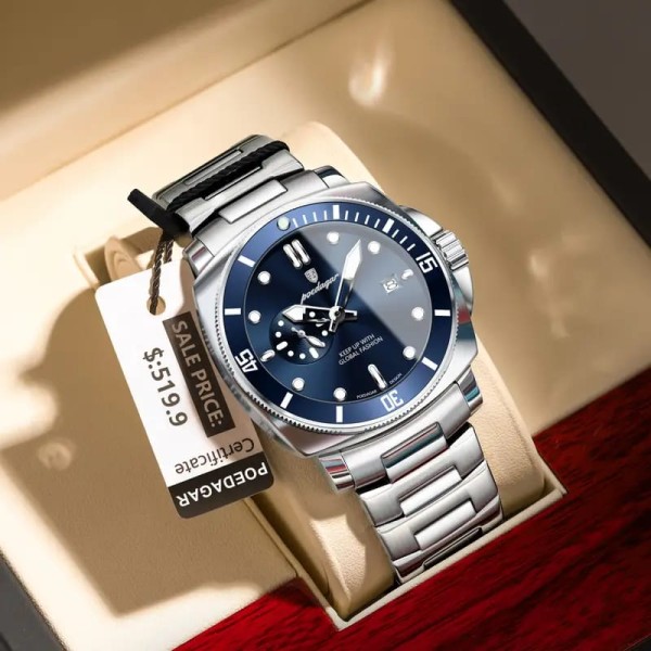POEDAGAR 873 Men's Quartz Watch For - Silver & Blue