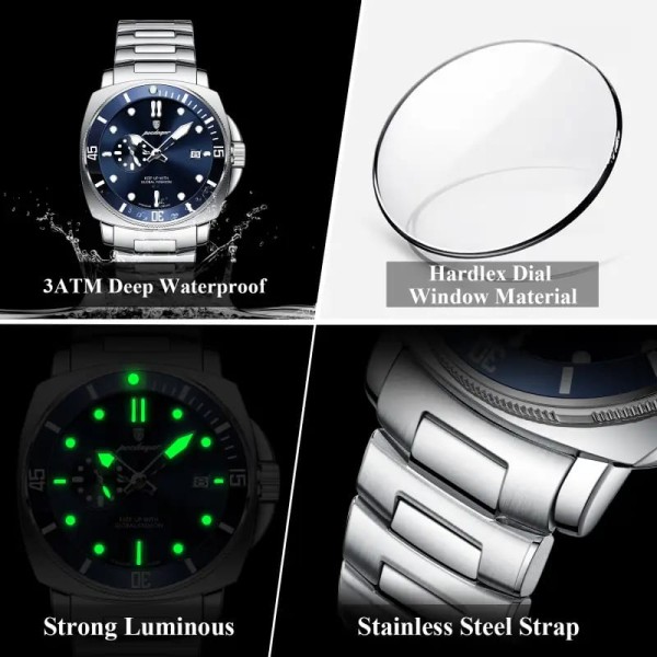 POEDAGAR 873 Men's Quartz Watch For - Silver & Blue