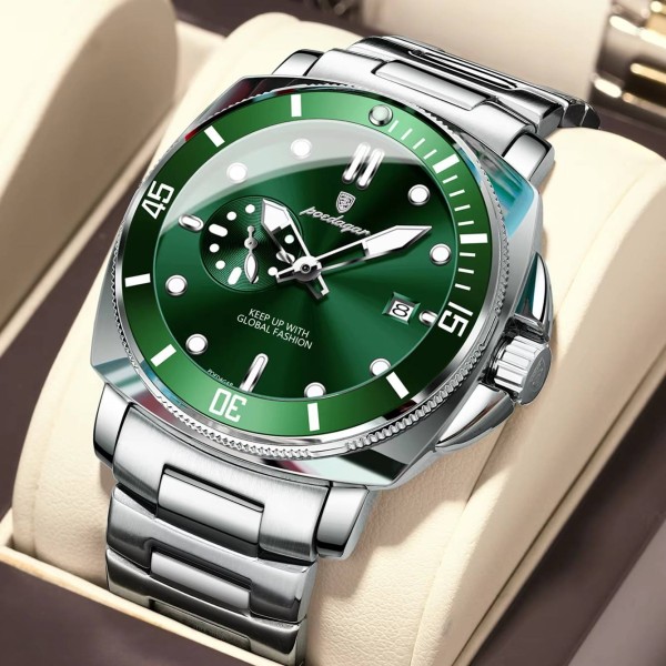 POEDAGAR 873 Men's Quartz Watch For - Silver & Green