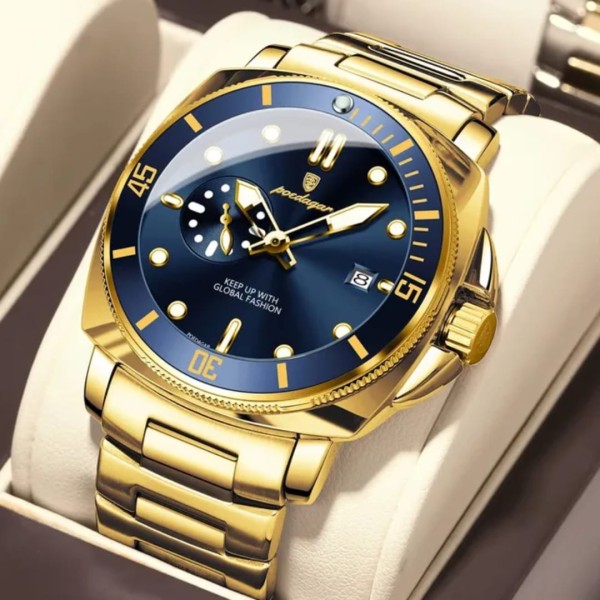 POEDAGAR 873 Men's Quartz Watch For - Gold & Blue