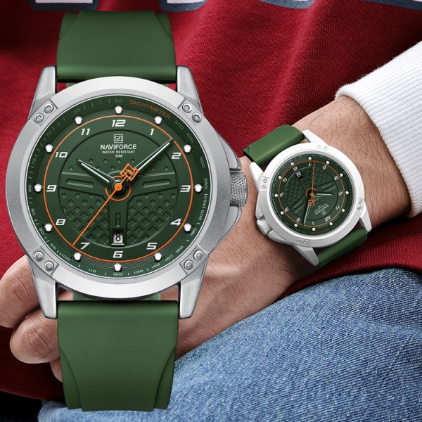 NAVIFORCE 8031 Luxury Silicon Strap Men's Watch - Green